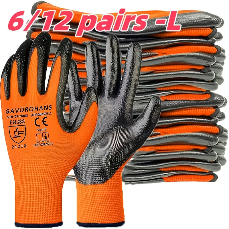 Hangable Design Easy Storage Work Gloves, 6 or 12 Packs Multipurpose Safety Garden Labour Gloves for All Kinds of Outdoor Jobs