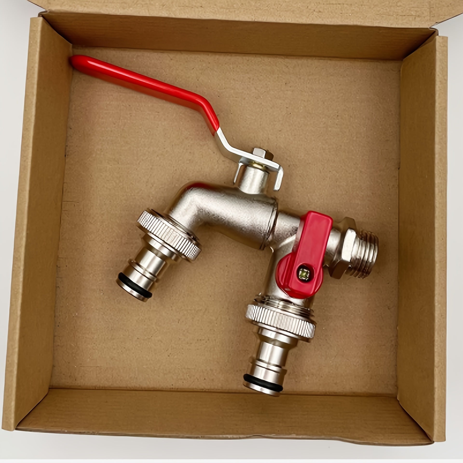 With Convenient Hang Hook for Hose Storage, Rustic Style 304 Stainless Steel Dual Outlet Garden Tap, Single Hole Installation Water Faucet Fit All Standard Sprinklers and Hose Guns