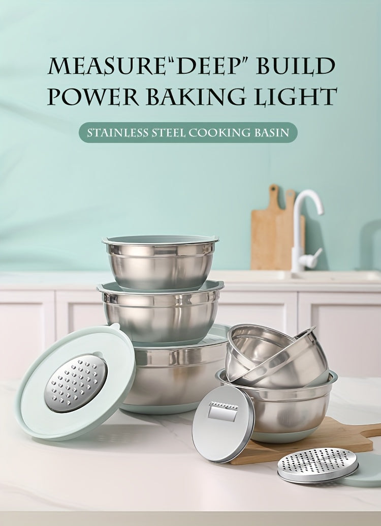 Non-Slip Sealed Lid Stainless Steel Nesting Bowls | Mint Green 10/15/29Pcs Kitchen Storage Prep Bowls