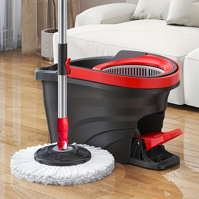 Hands-Free Dual Drive Pedal Spin Mop 4/8/12Pcs | Telescopic Handle Rotary Floor Mop with Bucket for Home Cleaning