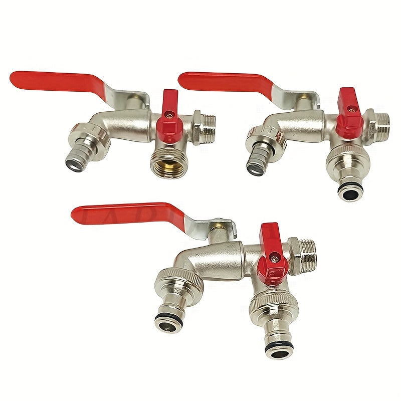 With Convenient Hang Hook for Hose Storage, Rustic Style 304 Stainless Steel Dual Outlet Garden Tap, Single Hole Installation Water Faucet Fit All Standard Sprinklers and Hose Guns