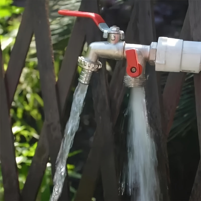 With Convenient Hang Hook for Hose Storage, Rustic Style 304 Stainless Steel Dual Outlet Garden Tap, Single Hole Installation Water Faucet Fit All Standard Sprinklers and Hose Guns