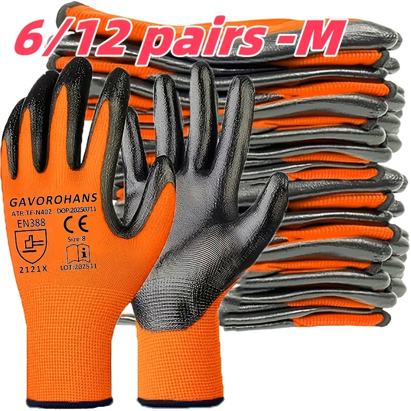 Hangable Design Easy Storage Work Gloves, 6 or 12 Packs Multipurpose Safety Garden Labour Gloves for All Kinds of Outdoor Jobs