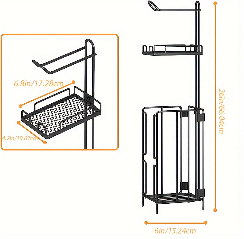 Freestanding Metal Toilet Paper Holder with Storage, Holds 1 Roll for Dispensing & 3 Extra Reserve Toilet Rolls, Space Saving Bathroom Accessory, Great Christmas Gift Idea