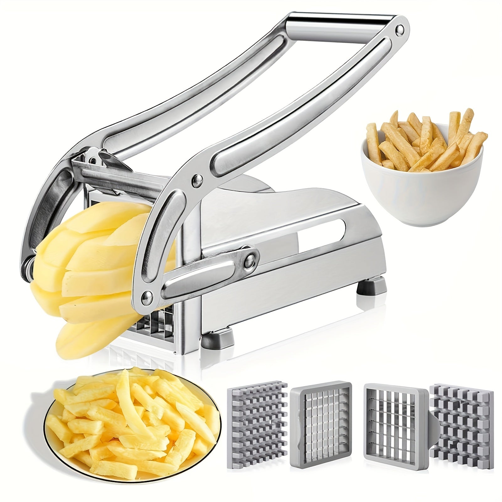 With Hanging Hook Easy Storage Vegetable Cutter, Stainless Steel French Fry Chopper, Multi-use Onion Potato Cucumber Slicer Essential Kitchen Gadgets