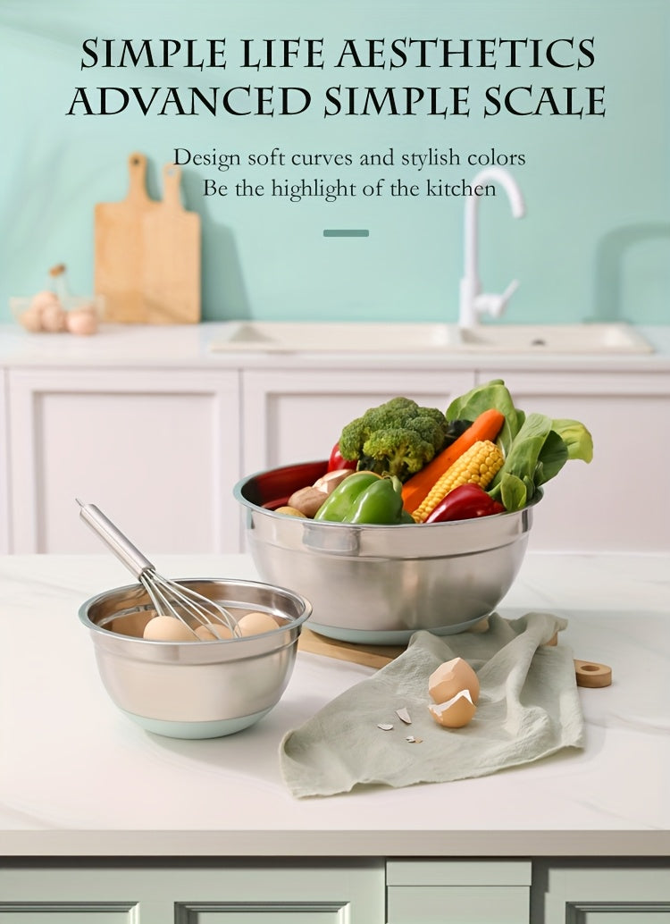 Non-Slip Sealed Lid Stainless Steel Nesting Bowls | Mint Green 10/15/29Pcs Kitchen Storage Prep Bowls