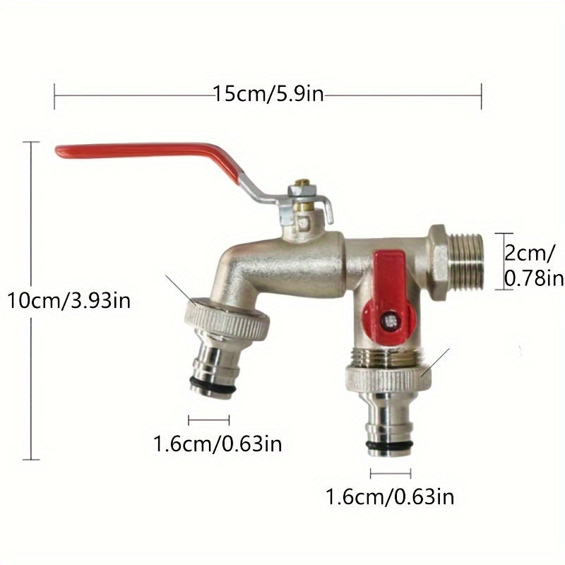 With Convenient Hang Hook for Hose Storage, Rustic Style 304 Stainless Steel Dual Outlet Garden Tap, Single Hole Installation Water Faucet Fit All Standard Sprinklers and Hose Guns