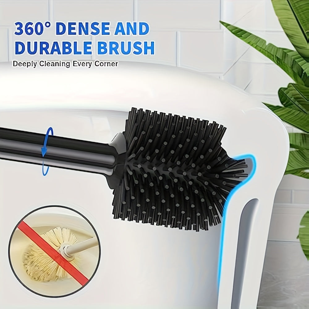 2-in-1 Toilet Plunger & Toilet Brush Set with Rotating Head, Freestanding Durable Black Plastic Bathroom Cleaning Tools, Space Saving Bathroom Toilet Accessory Kit