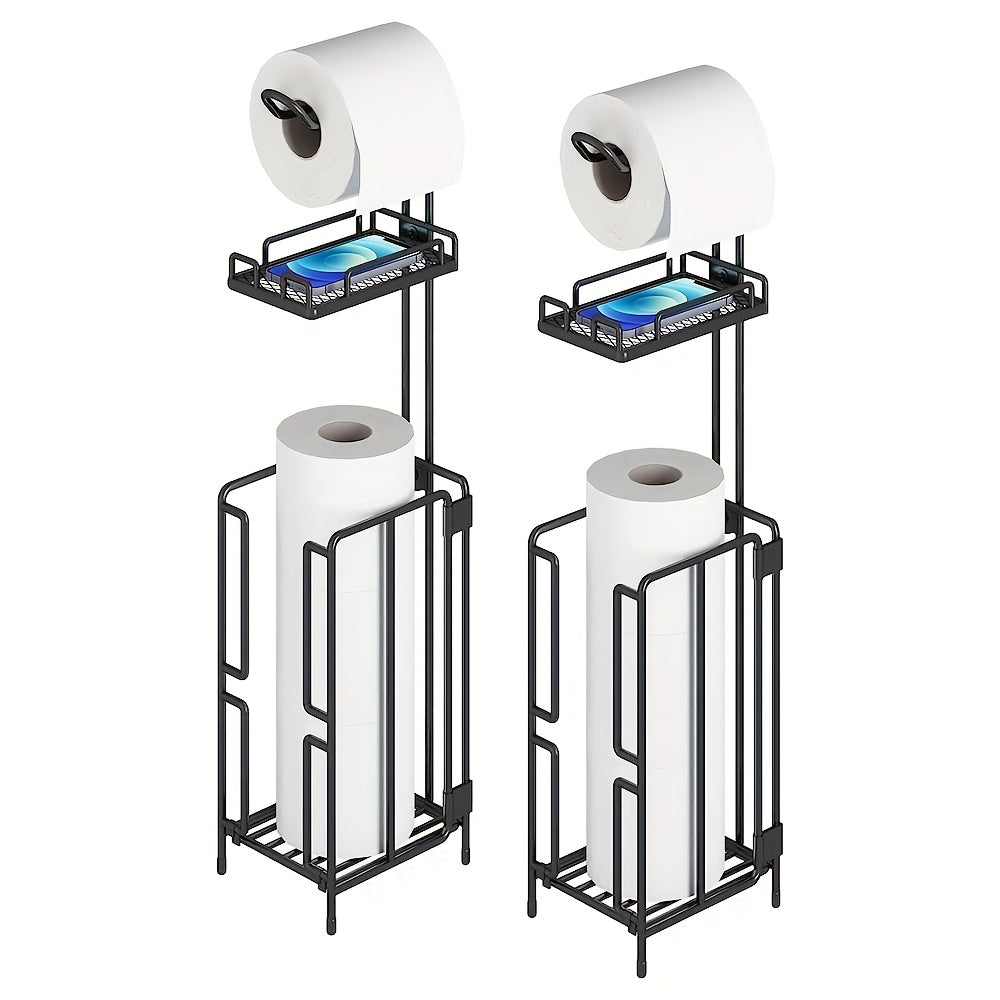 Freestanding Metal Toilet Paper Holder with Storage, Holds 1 Roll for Dispensing & 3 Extra Reserve Toilet Rolls, Space Saving Bathroom Accessory, Great Christmas Gift Idea