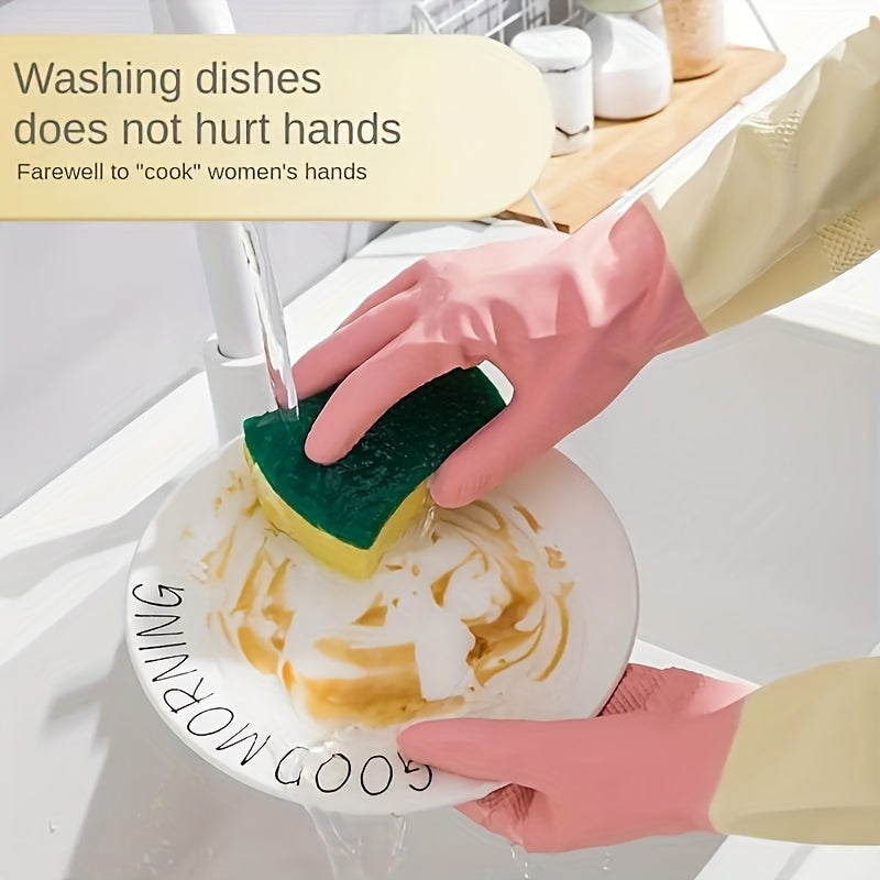 Thick Non-Slip 3Pairs Kitchen Gloves | Beige & Mint Green Ergonomic Cleaning Gloves for Dishwashing
