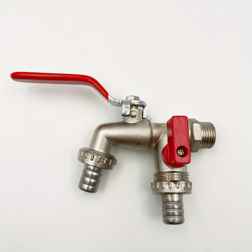 With Convenient Hang Hook for Hose Storage, Rustic Style 304 Stainless Steel Dual Outlet Garden Tap, Single Hole Installation Water Faucet Fit All Standard Sprinklers and Hose Guns