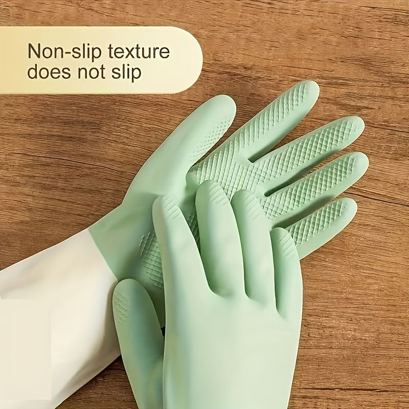 Thick Non-Slip 3Pairs Kitchen Gloves | Beige & Mint Green Ergonomic Cleaning Gloves for Dishwashing