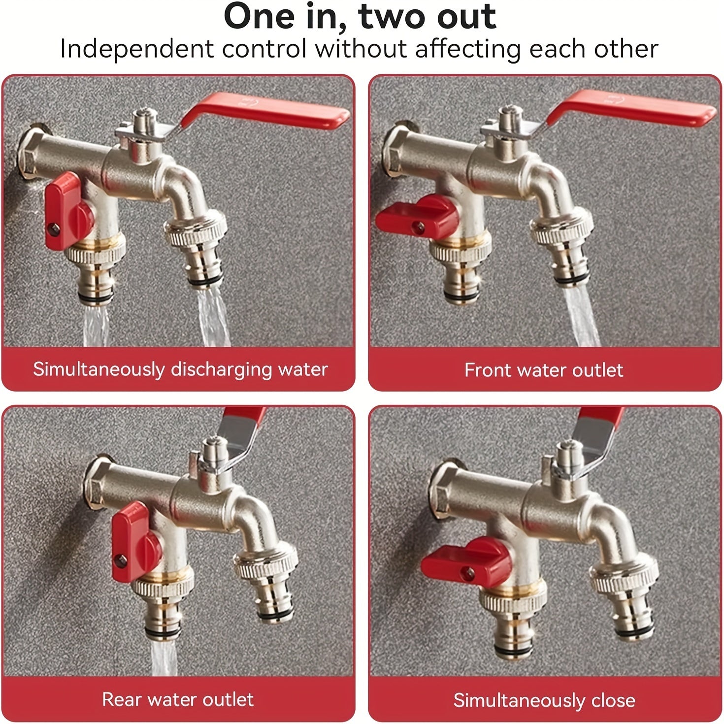 With Convenient Hang Hook for Hose Storage, Rustic Style 304 Stainless Steel Dual Outlet Garden Tap, Single Hole Installation Water Faucet Fit All Standard Sprinklers and Hose Guns