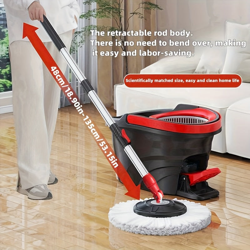Hands-Free Dual Drive Pedal Spin Mop 4/8/12Pcs | Telescopic Handle Rotary Floor Mop with Bucket for Home Cleaning