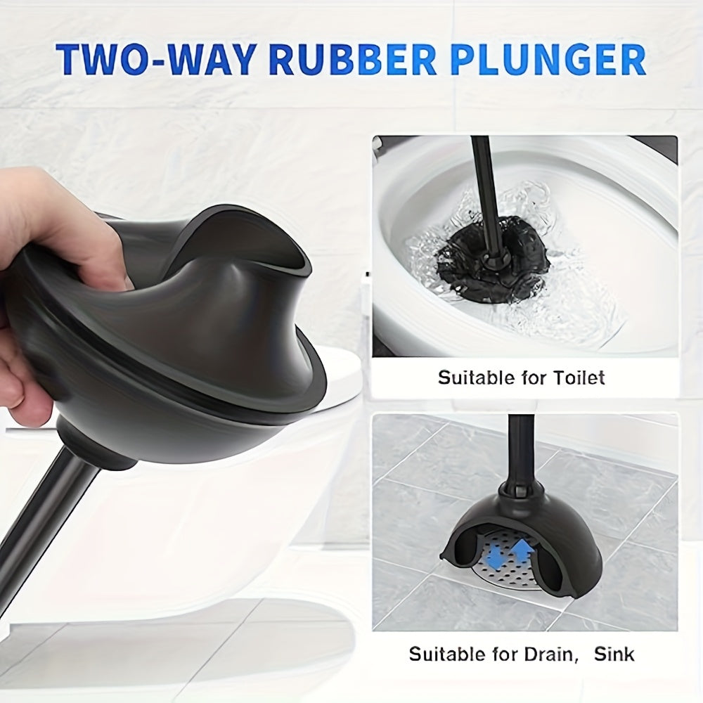 2-in-1 Toilet Plunger & Toilet Brush Set with Rotating Head, Freestanding Durable Black Plastic Bathroom Cleaning Tools, Space Saving Bathroom Toilet Accessory Kit