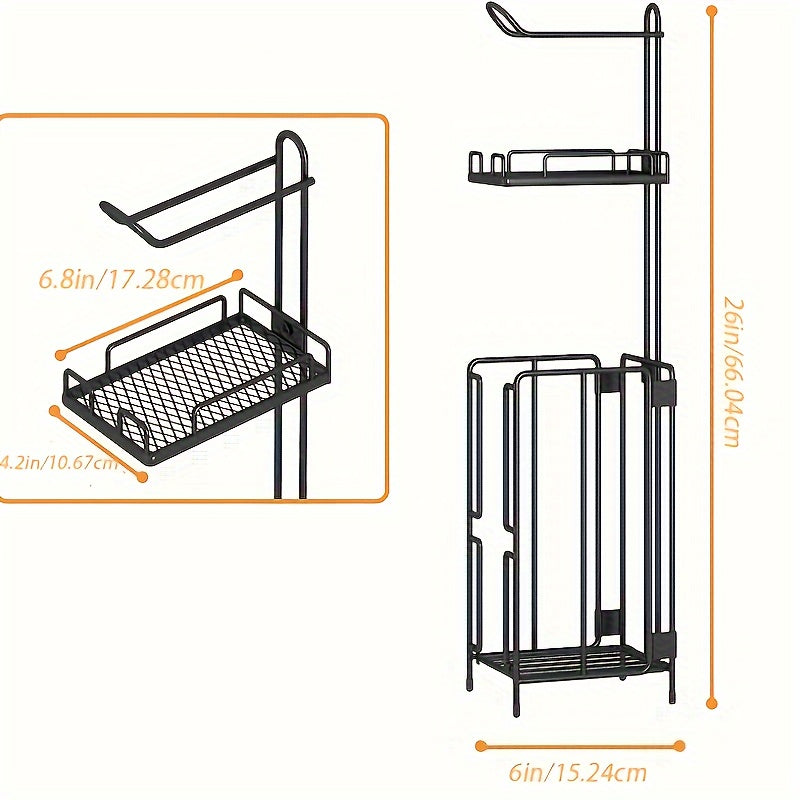 Freestanding Metal Toilet Paper Holder with Storage, Holds 1 Roll for Dispensing & 3 Extra Reserve Toilet Rolls, Space Saving Bathroom Accessory, Great Christmas Gift Idea
