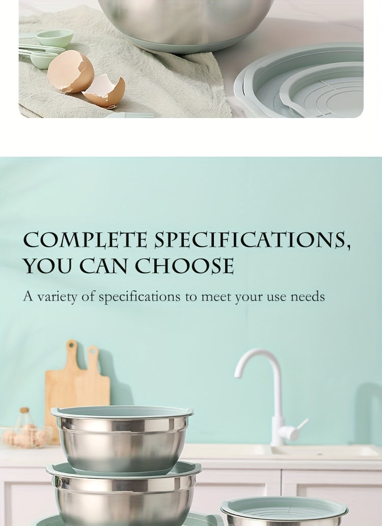 Non-Slip Sealed Lid Stainless Steel Nesting Bowls | Mint Green 10/15/29Pcs Kitchen Storage Prep Bowls
