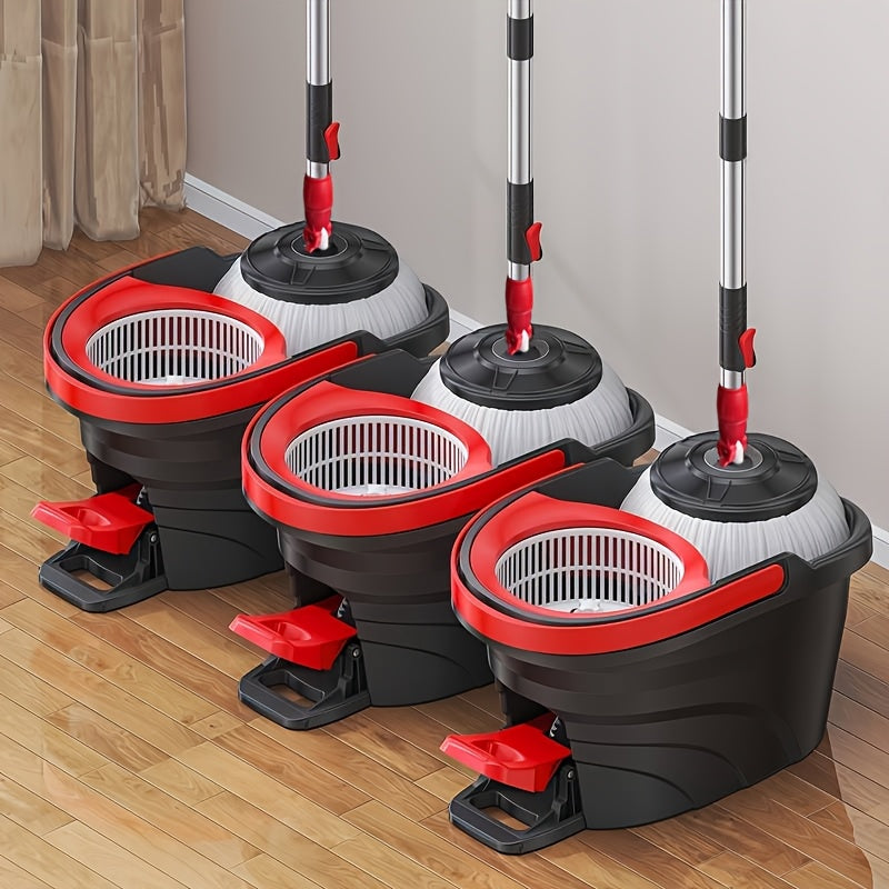 Hands-Free Dual Drive Pedal Spin Mop 4/8/12Pcs | Telescopic Handle Rotary Floor Mop with Bucket for Home Cleaning