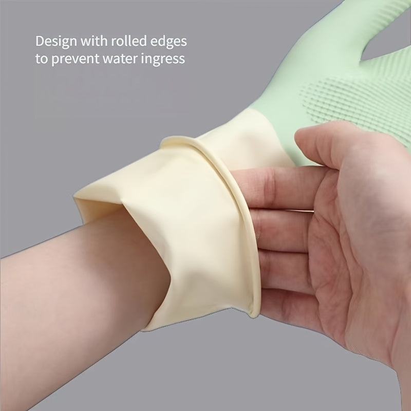 Thick Non-Slip 3Pairs Kitchen Gloves | Beige & Mint Green Ergonomic Cleaning Gloves for Dishwashing