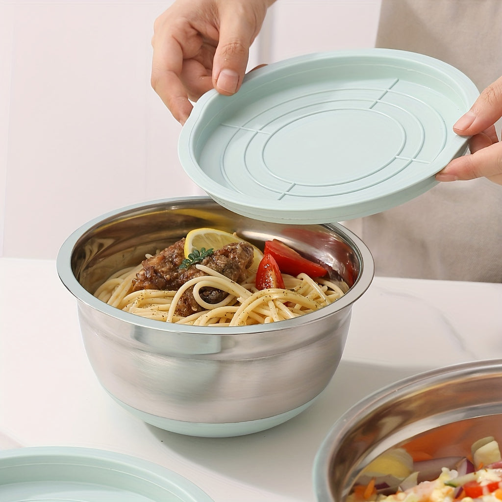 Non-Slip Sealed Lid Stainless Steel Nesting Bowls | Mint Green 10/15/29Pcs Kitchen Storage Prep Bowls