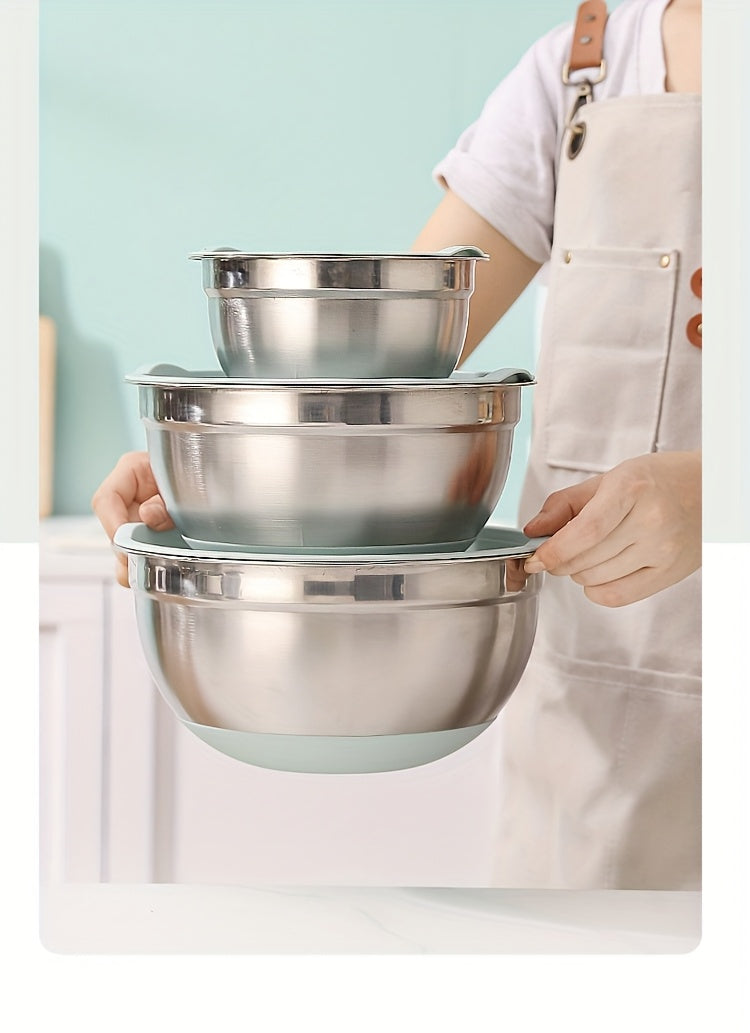Non-Slip Sealed Lid Stainless Steel Nesting Bowls | Mint Green 10/15/29Pcs Kitchen Storage Prep Bowls