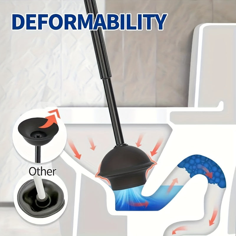 2-in-1 Toilet Plunger & Toilet Brush Set with Rotating Head, Freestanding Durable Black Plastic Bathroom Cleaning Tools, Space Saving Bathroom Toilet Accessory Kit