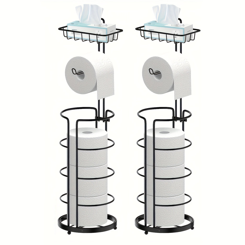 Freestanding Metal Toilet Paper Holder with Storage, Holds 1 Roll for Dispensing & 3 Extra Reserve Toilet Rolls, Space Saving Bathroom Accessory, Great Christmas Gift Idea
