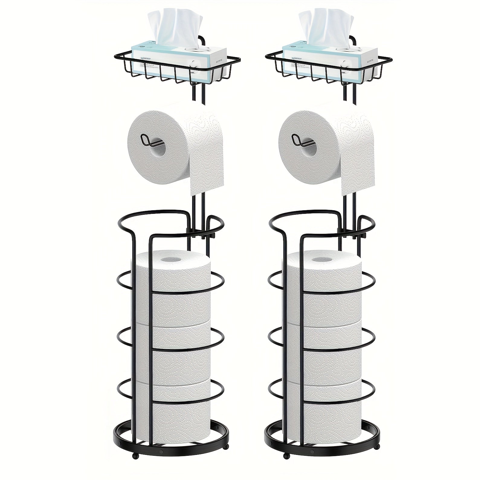 Freestanding Metal Toilet Paper Holder with Storage, Holds 1 Roll for Dispensing & 3 Extra Reserve Toilet Rolls, Space Saving Bathroom Accessory, Great Christmas Gift Idea
