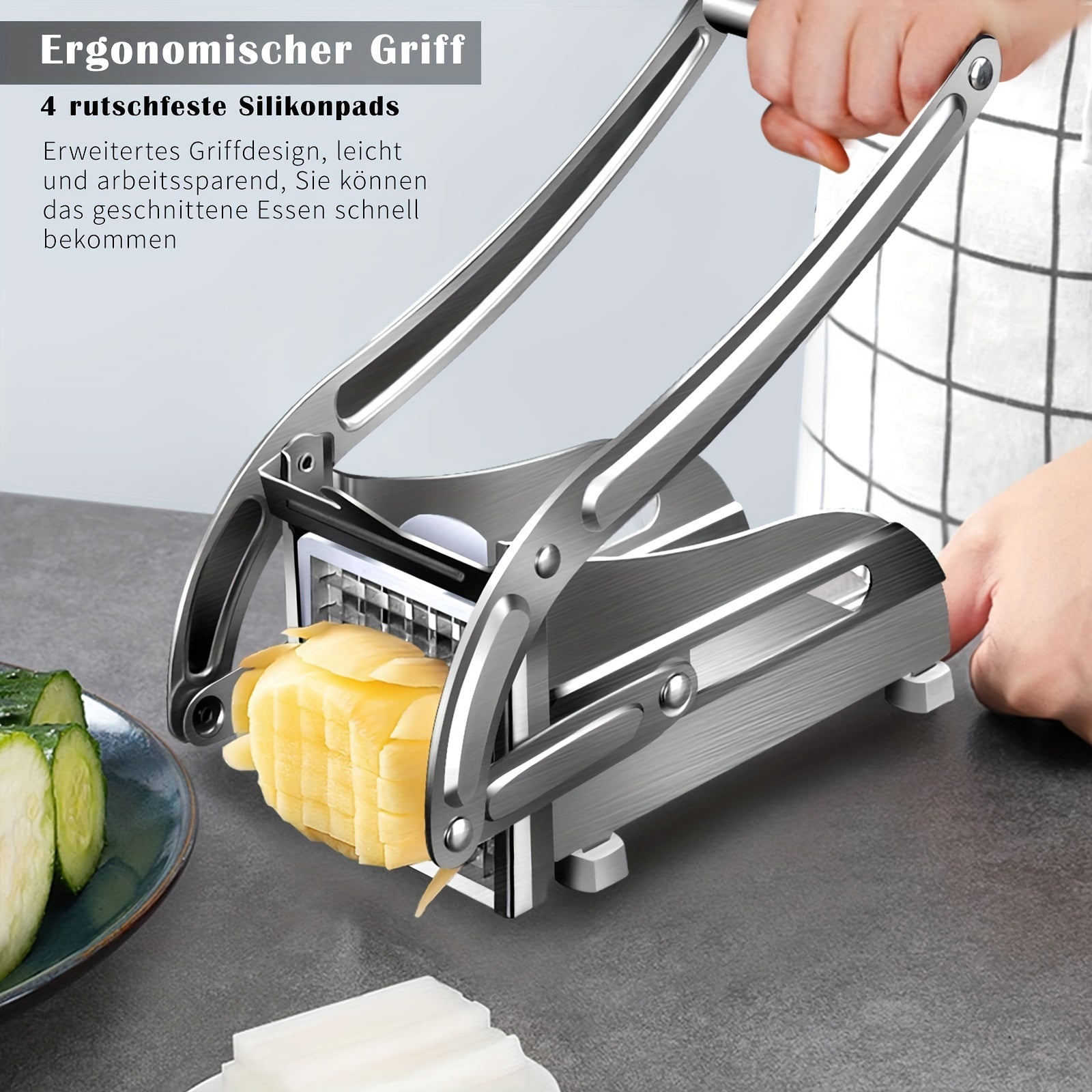 With Hanging Hook Easy Storage Vegetable Cutter, Stainless Steel French Fry Chopper, Multi-use Onion Potato Cucumber Slicer Essential Kitchen Gadgets