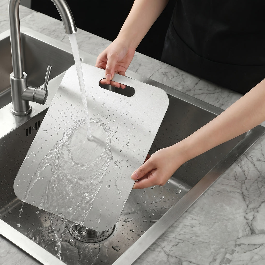 Double Sided Food Grade Stainless Steel Cutting Board | Non-Slip Hygienic Dishwasher Safe Kitchen Chopping Board