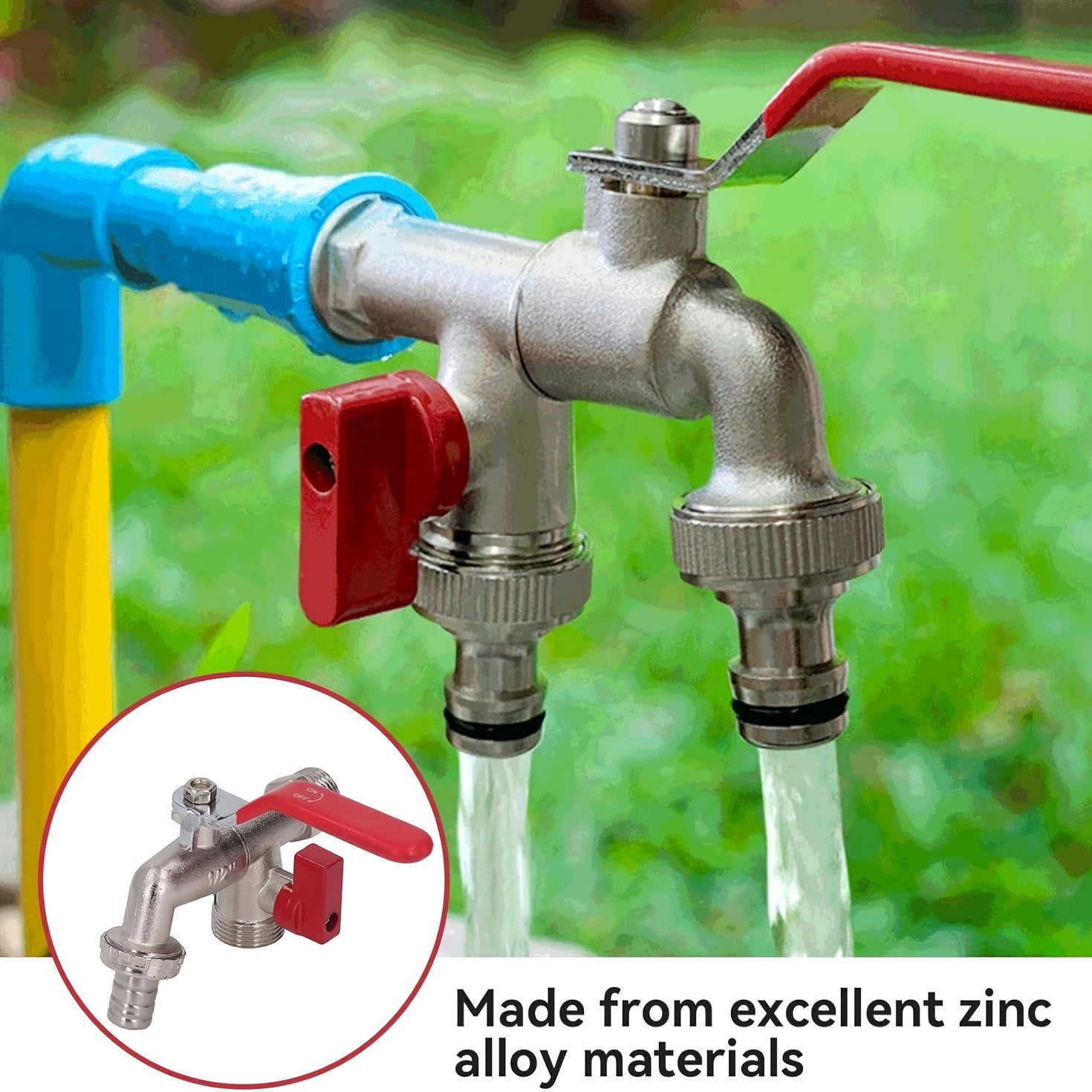 With Convenient Hang Hook for Hose Storage, Rustic Style 304 Stainless Steel Dual Outlet Garden Tap, Single Hole Installation Water Faucet Fit All Standard Sprinklers and Hose Guns