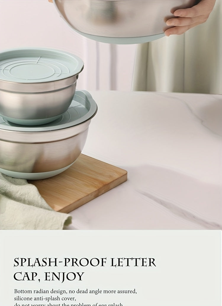 Non-Slip Sealed Lid Stainless Steel Nesting Bowls | Mint Green 10/15/29Pcs Kitchen Storage Prep Bowls