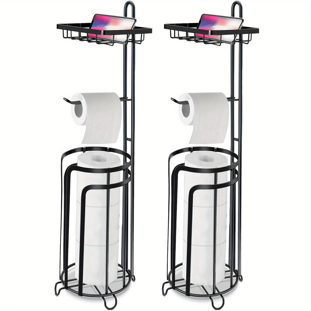Freestanding Metal Toilet Paper Holder with Storage, Holds 1 Roll for Dispensing & 3 Extra Reserve Toilet Rolls, Space Saving Bathroom Accessory, Great Christmas Gift Idea
