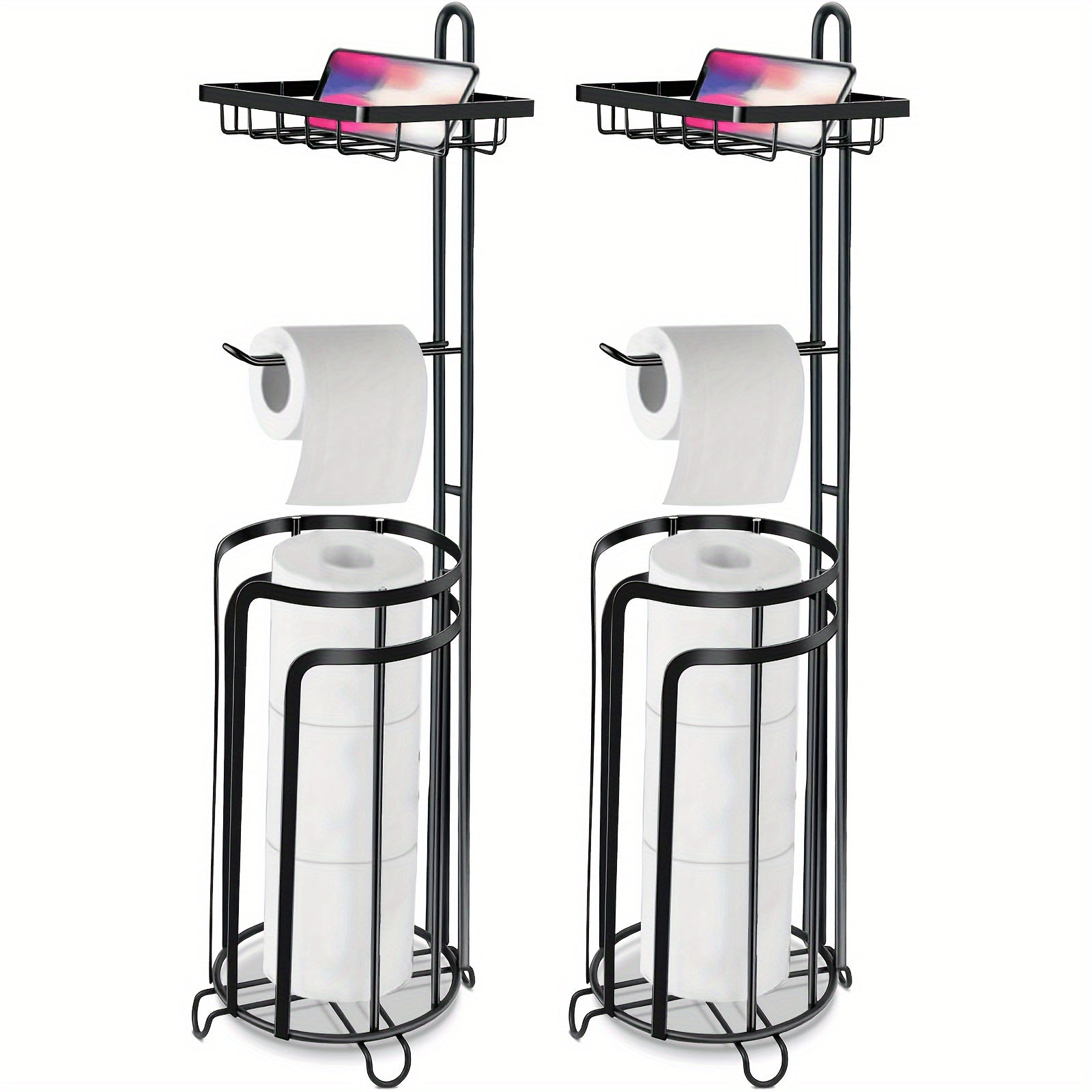 Freestanding Metal Toilet Paper Holder with Storage, Holds 1 Roll for Dispensing & 3 Extra Reserve Toilet Rolls, Space Saving Bathroom Accessory, Great Christmas Gift Idea