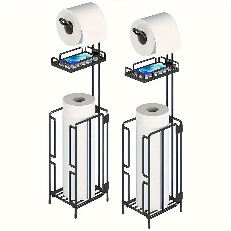 Freestanding Metal Toilet Paper Holder with Storage, Holds 1 Roll for Dispensing & 3 Extra Reserve Toilet Rolls, Space Saving Bathroom Accessory, Great Christmas Gift Idea