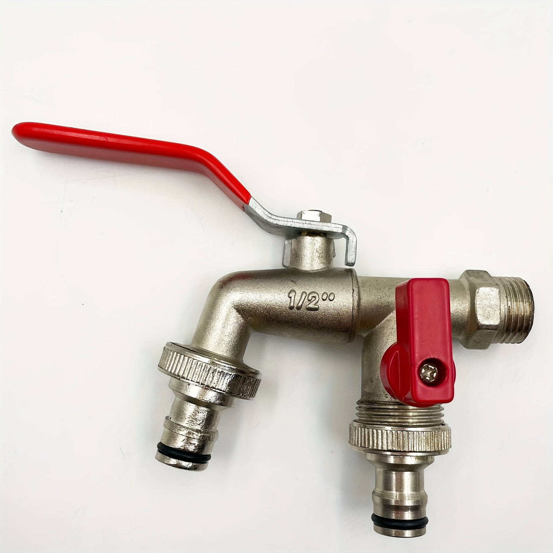 With Convenient Hang Hook for Hose Storage, Rustic Style 304 Stainless Steel Dual Outlet Garden Tap, Single Hole Installation Water Faucet Fit All Standard Sprinklers and Hose Guns