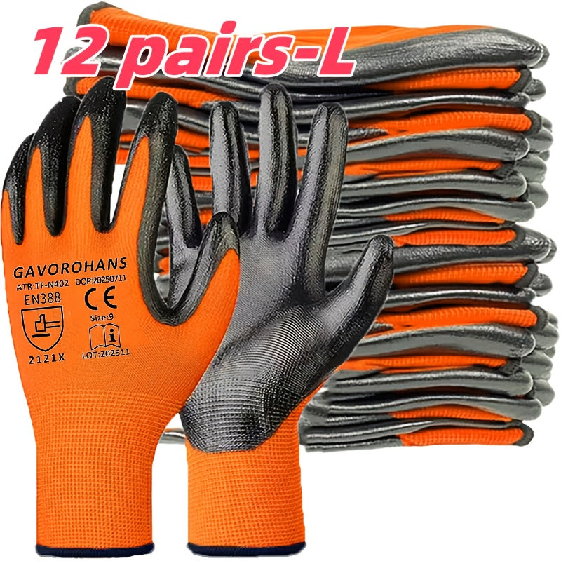 Hangable Design Easy Storage Work Gloves, 6 or 12 Packs Multipurpose Safety Garden Labour Gloves for All Kinds of Outdoor Jobs
