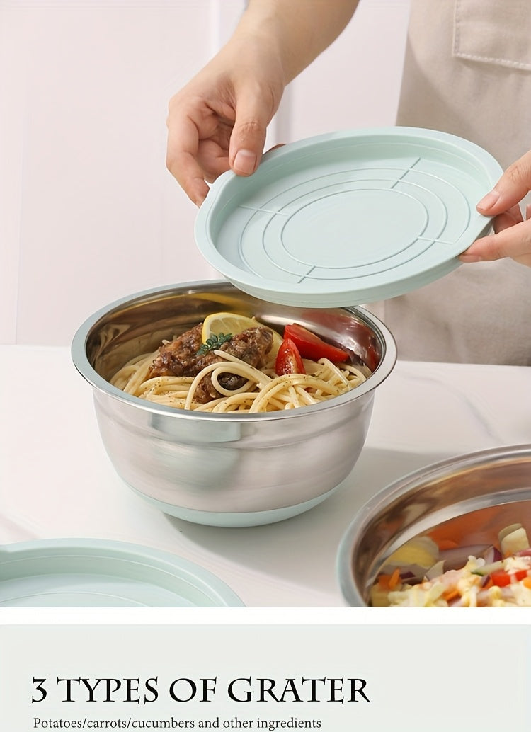 Non-Slip Sealed Lid Stainless Steel Nesting Bowls | Mint Green 10/15/29Pcs Kitchen Storage Prep Bowls