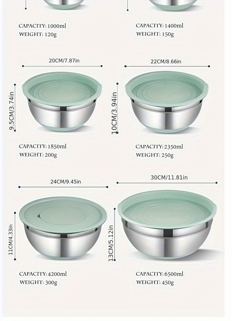 Non-Slip Sealed Lid Stainless Steel Nesting Bowls | Mint Green 10/15/29Pcs Kitchen Storage Prep Bowls
