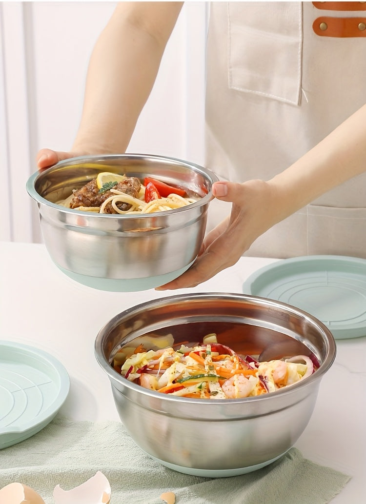 Non-Slip Sealed Lid Stainless Steel Nesting Bowls | Mint Green 10/15/29Pcs Kitchen Storage Prep Bowls