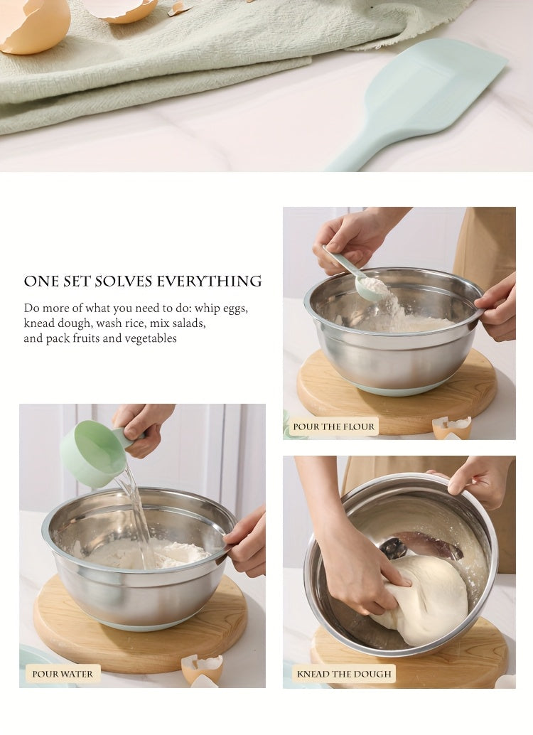 Non-Slip Sealed Lid Stainless Steel Nesting Bowls | Mint Green 10/15/29Pcs Kitchen Storage Prep Bowls