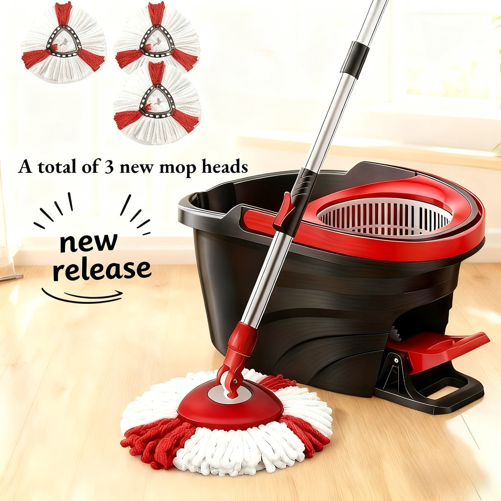 Hands-Free Dual Drive Pedal Spin Mop 4/8/12Pcs | Telescopic Handle Rotary Floor Mop with Bucket for Home Cleaning