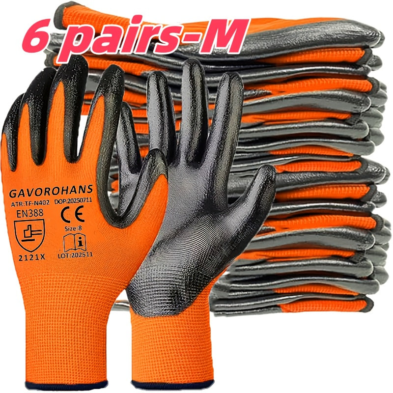 Hangable Design Easy Storage Work Gloves, 6 or 12 Packs Multipurpose Safety Garden Labour Gloves for All Kinds of Outdoor Jobs