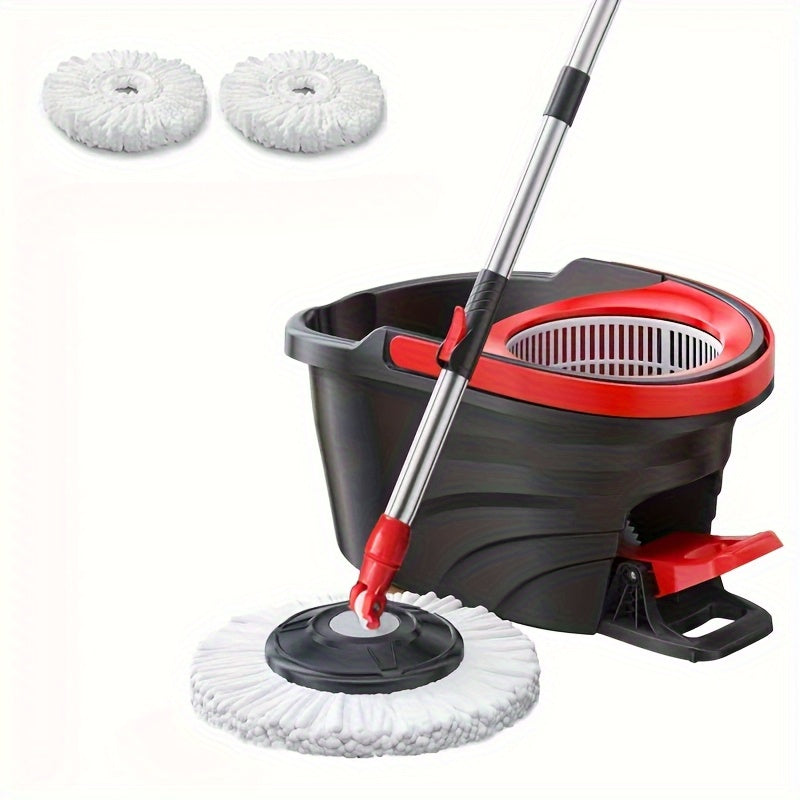 Hands-Free Dual Drive Pedal Spin Mop 4/8/12Pcs | Telescopic Handle Rotary Floor Mop with Bucket for Home Cleaning