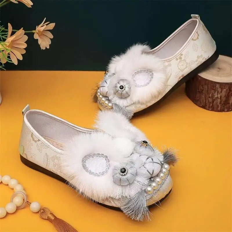 Women'S Chinese Tiger Head Shoes - Slip-On Flats with Soft Sole, Genuine Faux Leather Upper & Breathable Fabric Lining - Vintage Cultural Footwear for Everyday Formal Events - Easy Slip-On Closure - Winter Season Footwear, Ladies Shoes, 