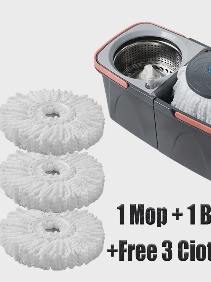 Hanging Storage Spin Mop with Hands-Free Wash Bucket, Wet & Dry Floor Mop Come with Extra Refill Heads, Must-have Cleaning Gadget for Back to School, Halloween, Christmas Household Clean